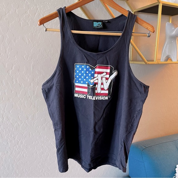 MTV Other - MTV Viacom 2017 navy sleeveless tank top mens size medium M American flag stars